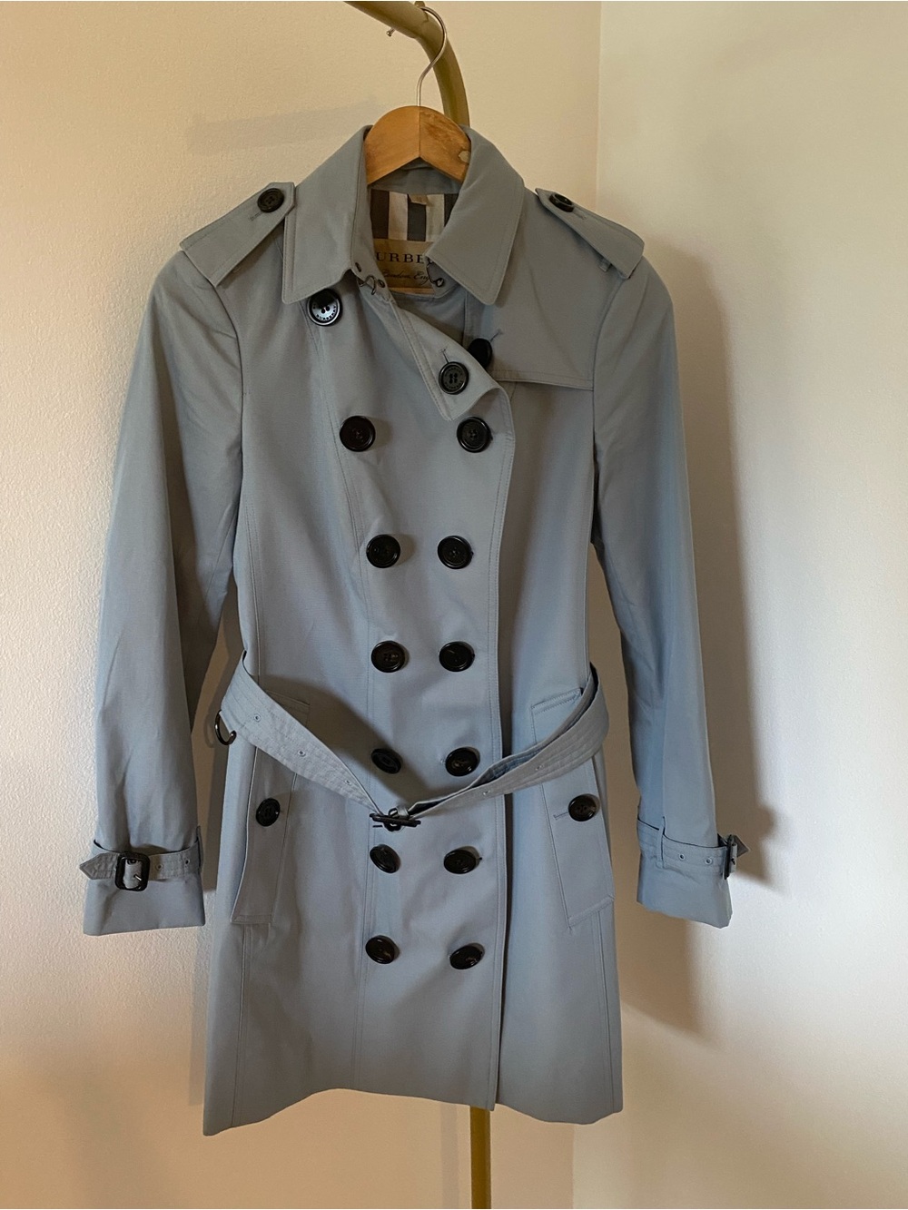 Burberry London Blue Cotton Check Lined Belted Trench Coat US 4 - Picture 3 of 15
